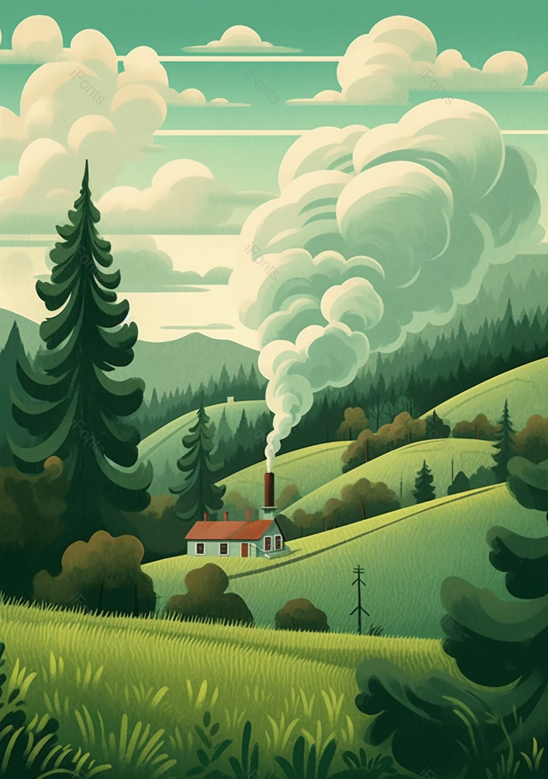 田野上的炊烟小屋插画背景,插画/手绘图,插画/手绘图库,插画/手绘图下载,插画/手绘